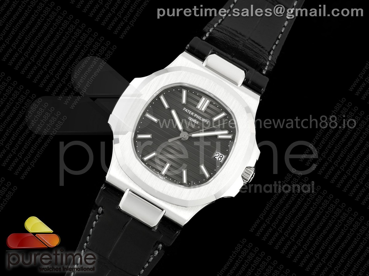 Nautilus 5711 SS DDF 1:1 Best Edition Gray Dial on Black Leather Strap DD324 Super Clone (Weighted)