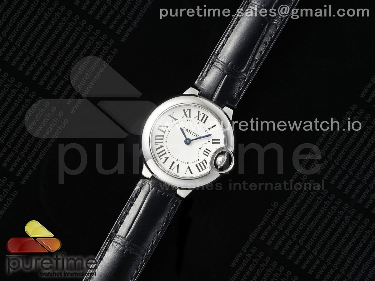 Ballon Bleu Ladies 28mm SS AF 1:1 Best Edition White Dial on Black Leather Strap Ronda Quartz