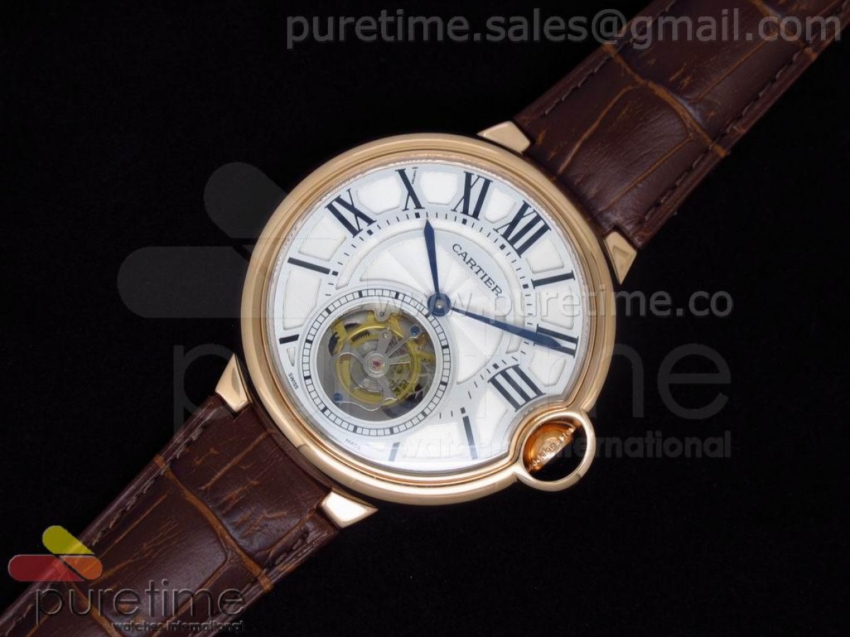 Ballon Bleu Tourbillon RG White Dial on Brown Leather Strap