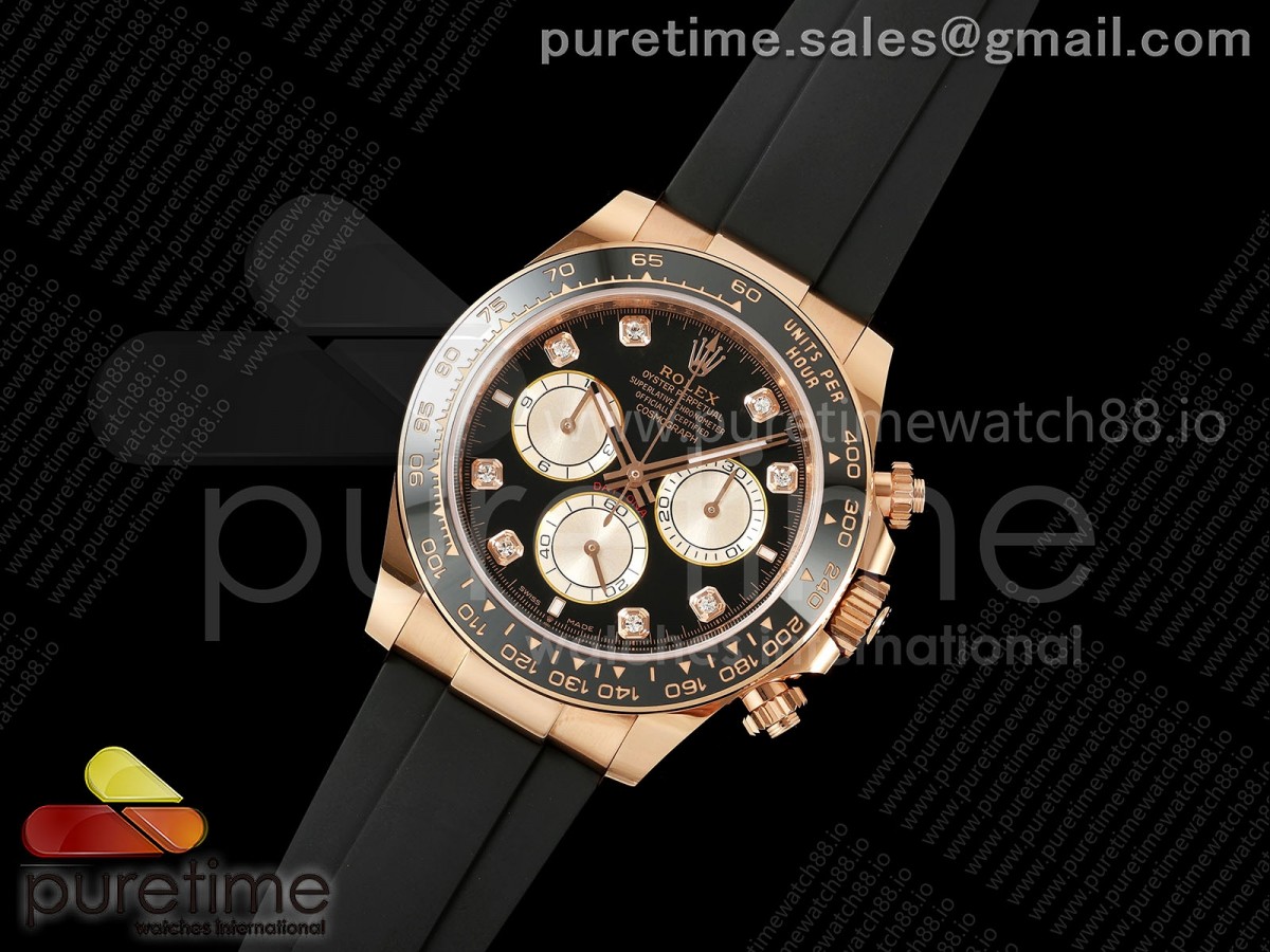 Daytona 126515 WF 1:1 Best Edition Black/RG Diamonds Dial on Oysterflex Strap JH4131 (Free Sprung)