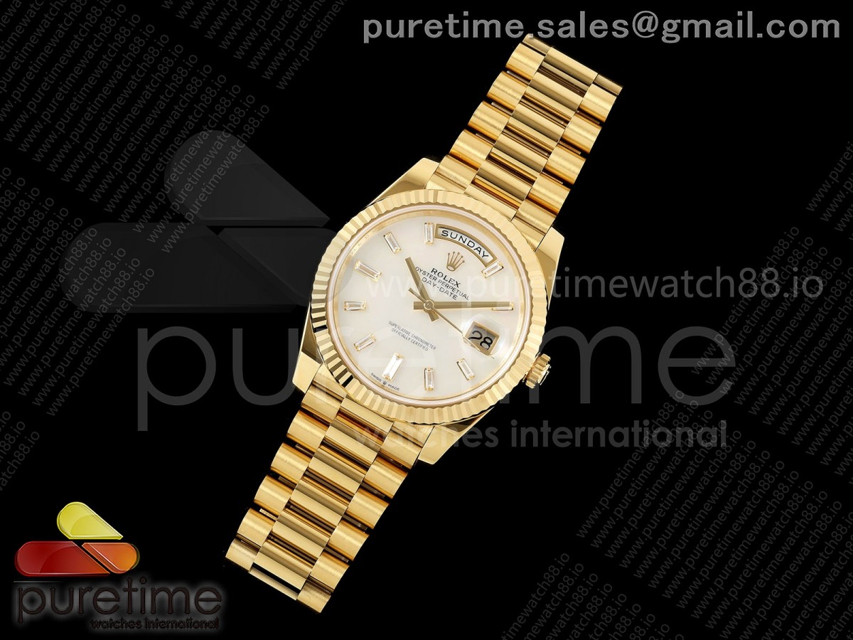 Day Date 40 YG RGF 1:1 Best Edition White MOP Crystal Dial on President Bracelet VR3255