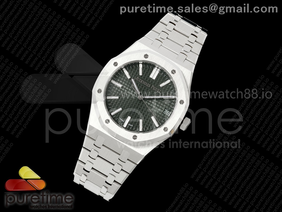 Royal Oak 41mm 15510 SS VSF 1:1 Best Edition Green Textured Dial on SS Bracelet DD4302 Super Clone