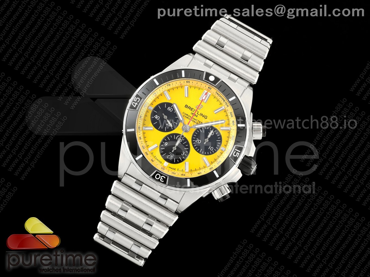 Super Chronomat B01 44 SS TF 1:1 Best Edition Yellow Dial on SS Bracelet A7750