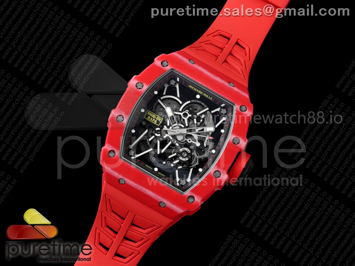 RM035-02 Red NTPT UMI 1:1 Best Edition Skeleton Dial on Red Rubber Strap RMAL1 Super Clone Free Sprung