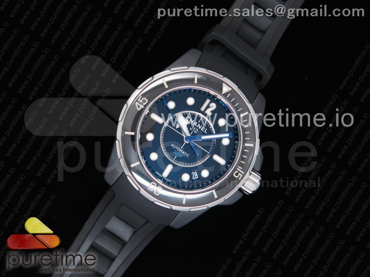 J13 Marine 42mm Black Ceramic Black Dial on Black Rubber Strap A2824
