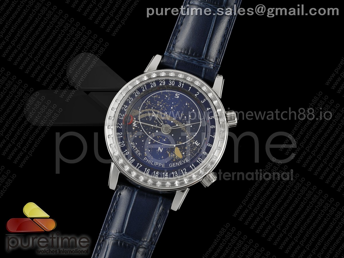 Grand Complications 6102 SS GRF Best Edition Blue Dial Diamonds Bezel on Blue Leather Strap A240