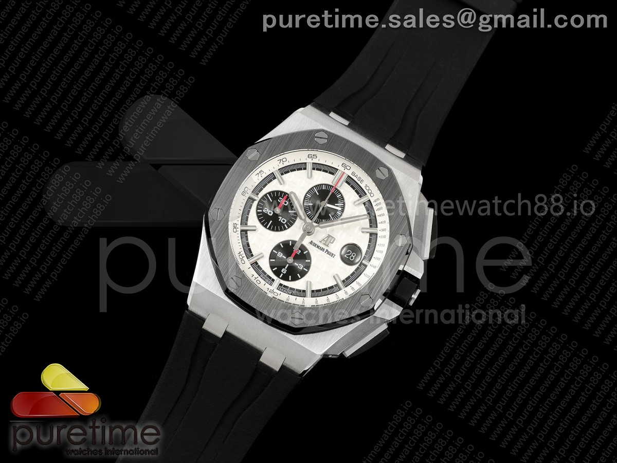 Royal Oak Offshore 44mm Black Ceramic Bezel APF 1:1 Best Edition White/Black Dial on Black Rubber Strap A3126 V2