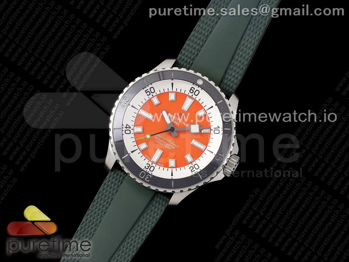 SuperOcean Automatic 42 SS BLSF 1:1 Best Edition Orange Dial on Green Rubber Strap A2824
