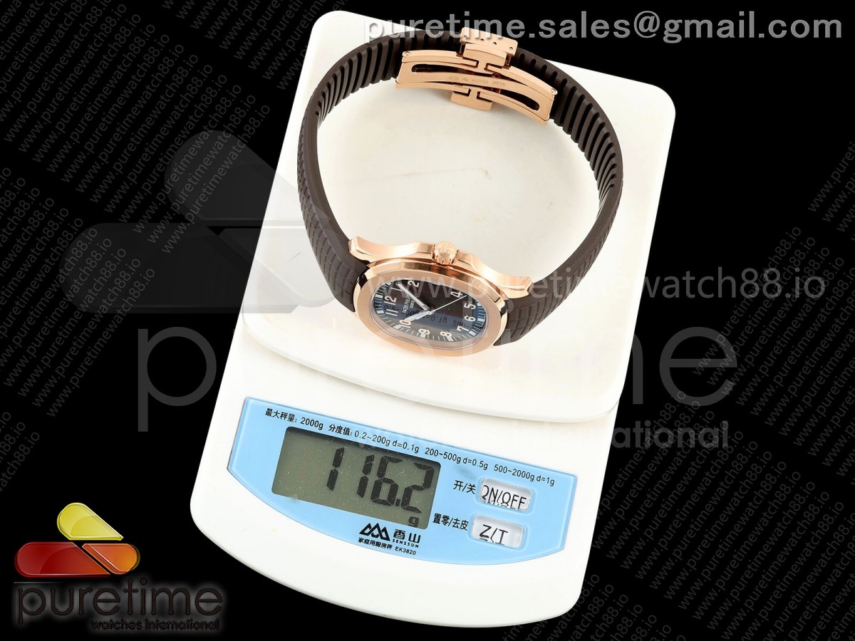 Aquanaut 5167 RG DDF 1:1 Best Edition Brown Dial on Brown Rubber Strap DD324 Super Clone (Weighted)