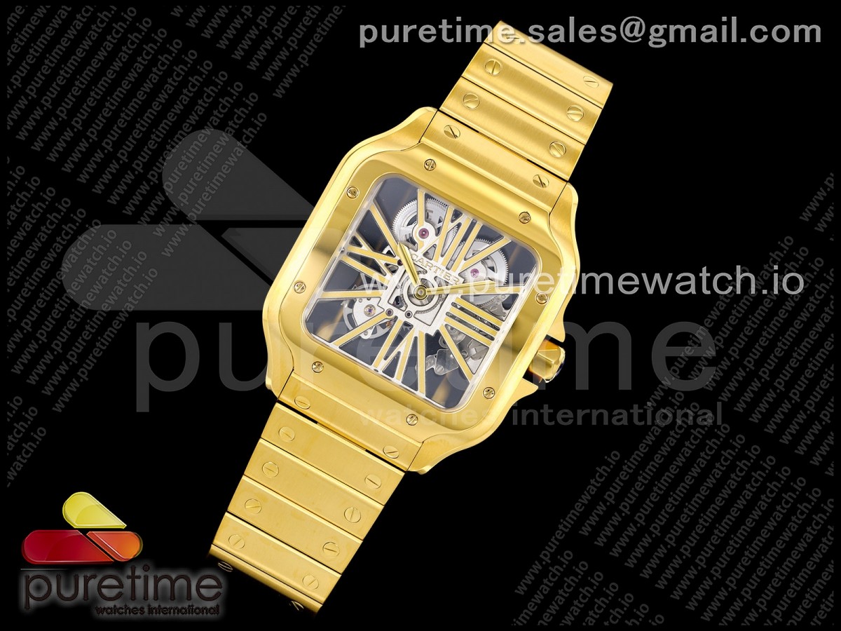 Santos Skeleton YG RICH 1:1 Best Edition Skeleton Dial 9611MC Super Clone (2 Straps) V2