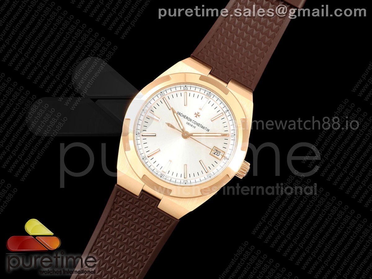 Overseas 4500V RG ZF 1:1 Best Edition Silver Dial on Brown Rubber Strap A5100
