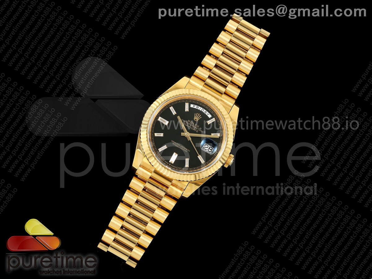 Day Date 40 YG EWEF 1:1 Best Edition Black Crystal Dial on President Bracelet A3255 (Weighted)