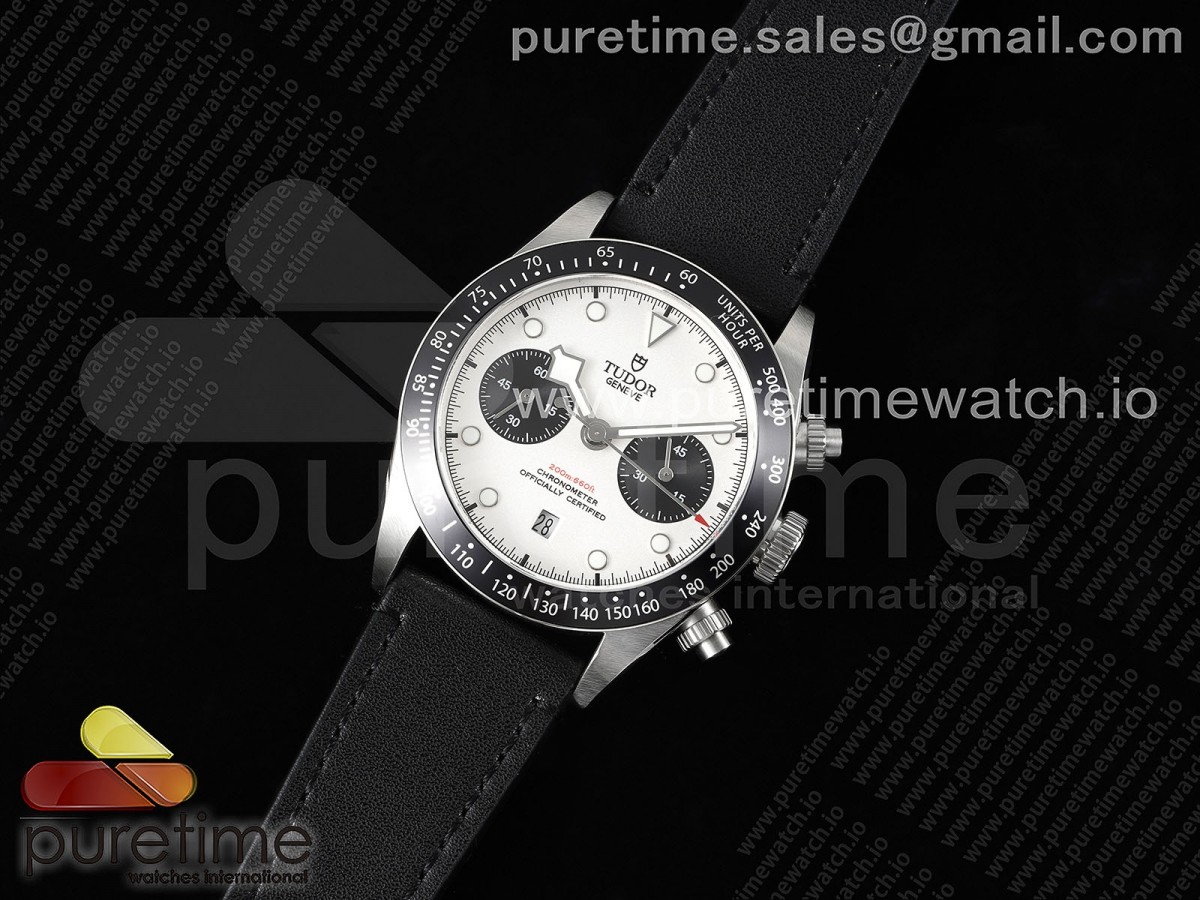 Black Bay Chrono SS TWS 1:1 Best Edition White/Black Dial on Black Leather Strap A7750
