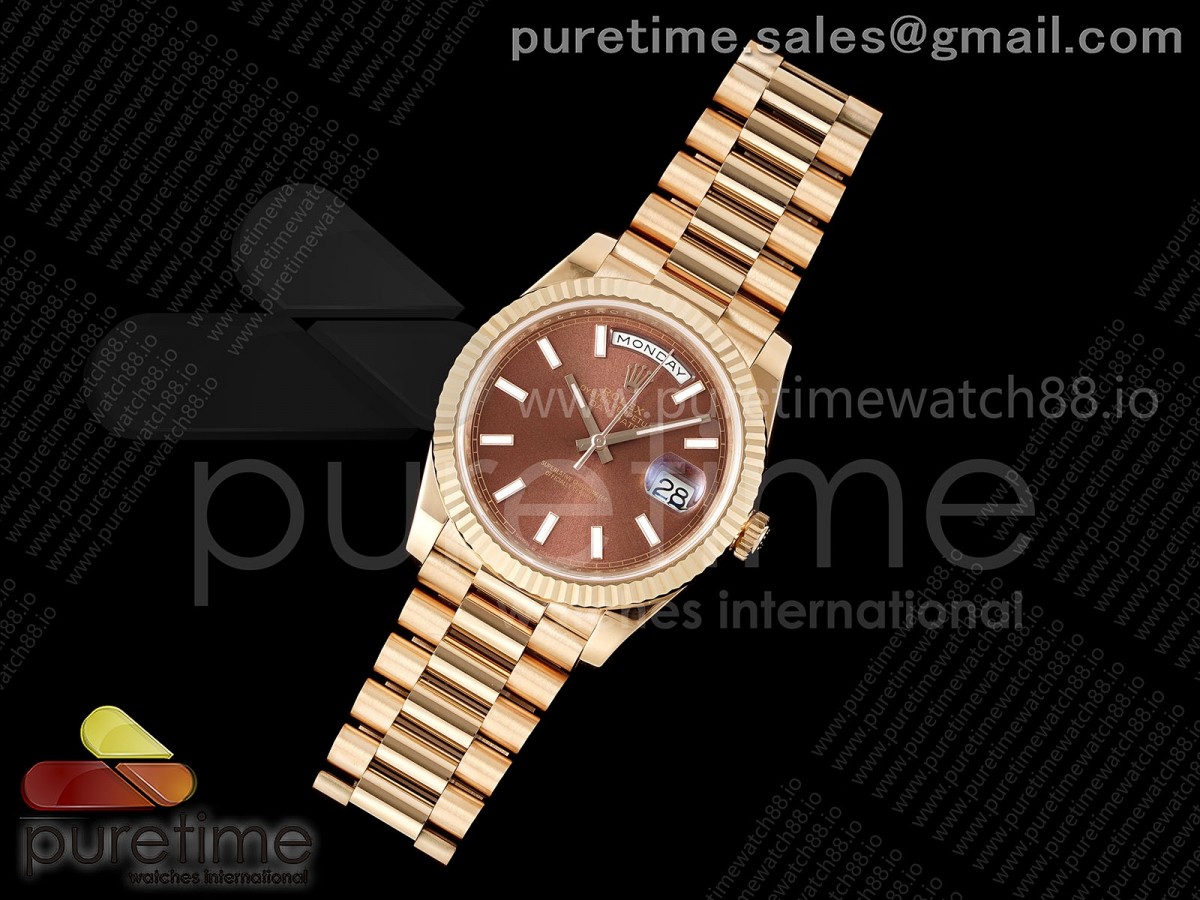 Day Date 40 RG RGF 1:1 Best Edition Brown Stick Dial on President Bracelet VR3255