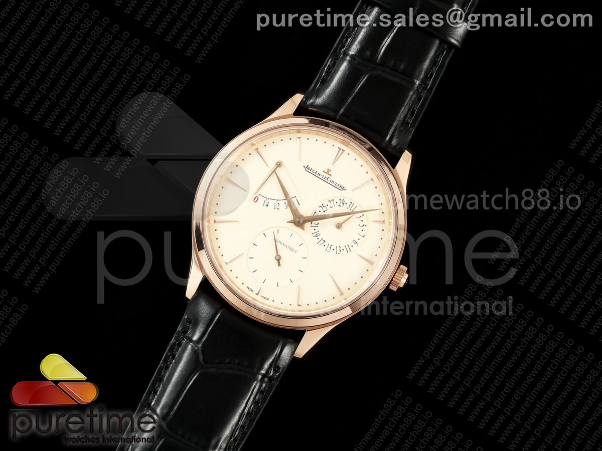 Master Ultra Thin Power Reserve RG APSF 1:1 Best Edition Cream Dial on Brown Leather Strap DD938 Super Clone
