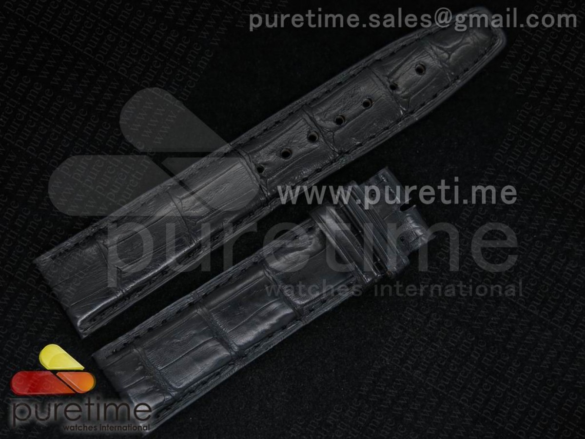IWC 18/20 Black Genuine Caiman Crocodile Leather Strap