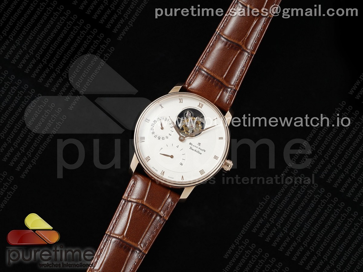 Villeret Tourbillon RG Real PR YSF Best Edition White Dial on Brown Leather Strap