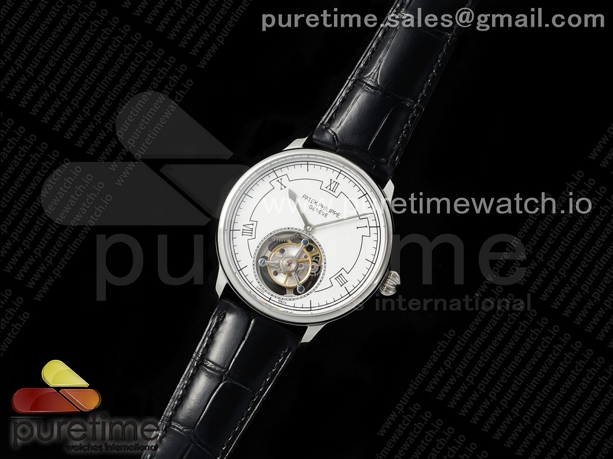 PP Tourbillon SS RMSF Edition White Dial on Black Leather Strap