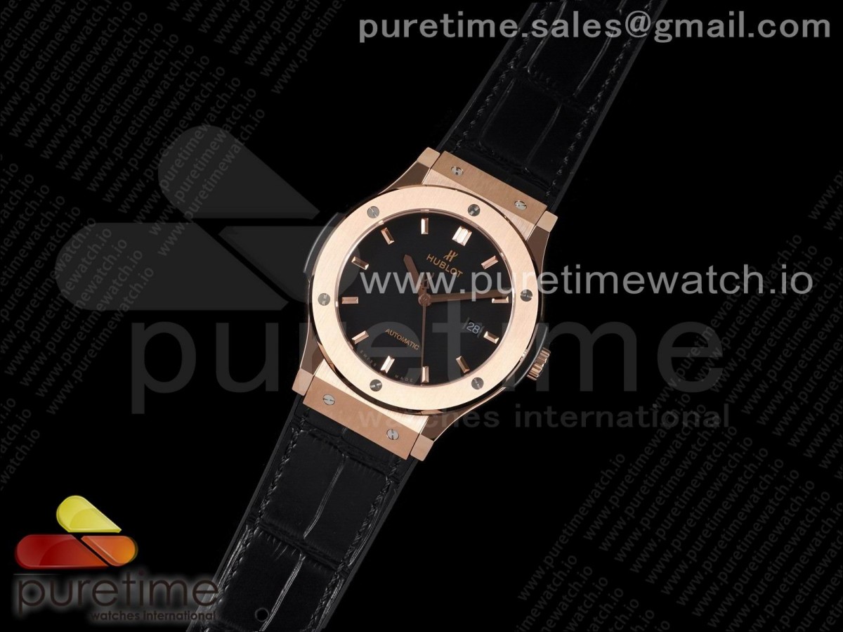 Classic Fusion 45mm RG HBF 1:1 Best Edition Black Dial on Black Gummy Strap A2892