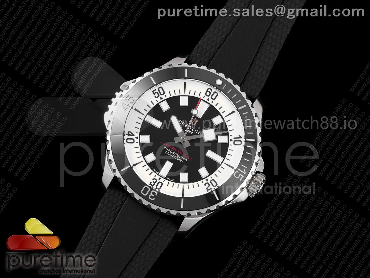 Superocean 46 SS BLF 1:1 Best Edition Black Dial on Black Rubber Strap A2824
