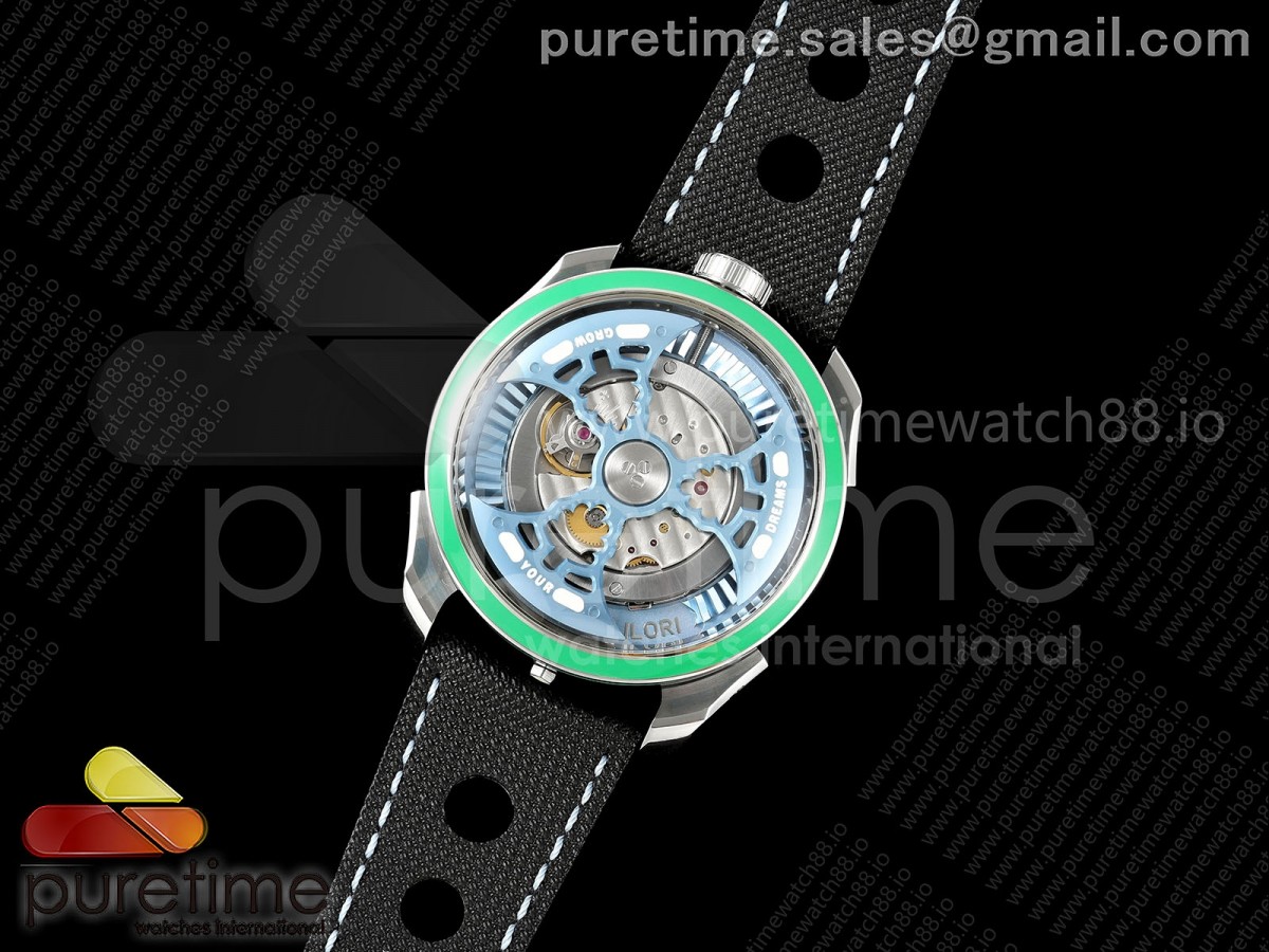 MB&F M.A.D.1.SS K11F 1:1 Best Edition Green Bezel Blue Rotor on Black Leather Strap Miyota 821A