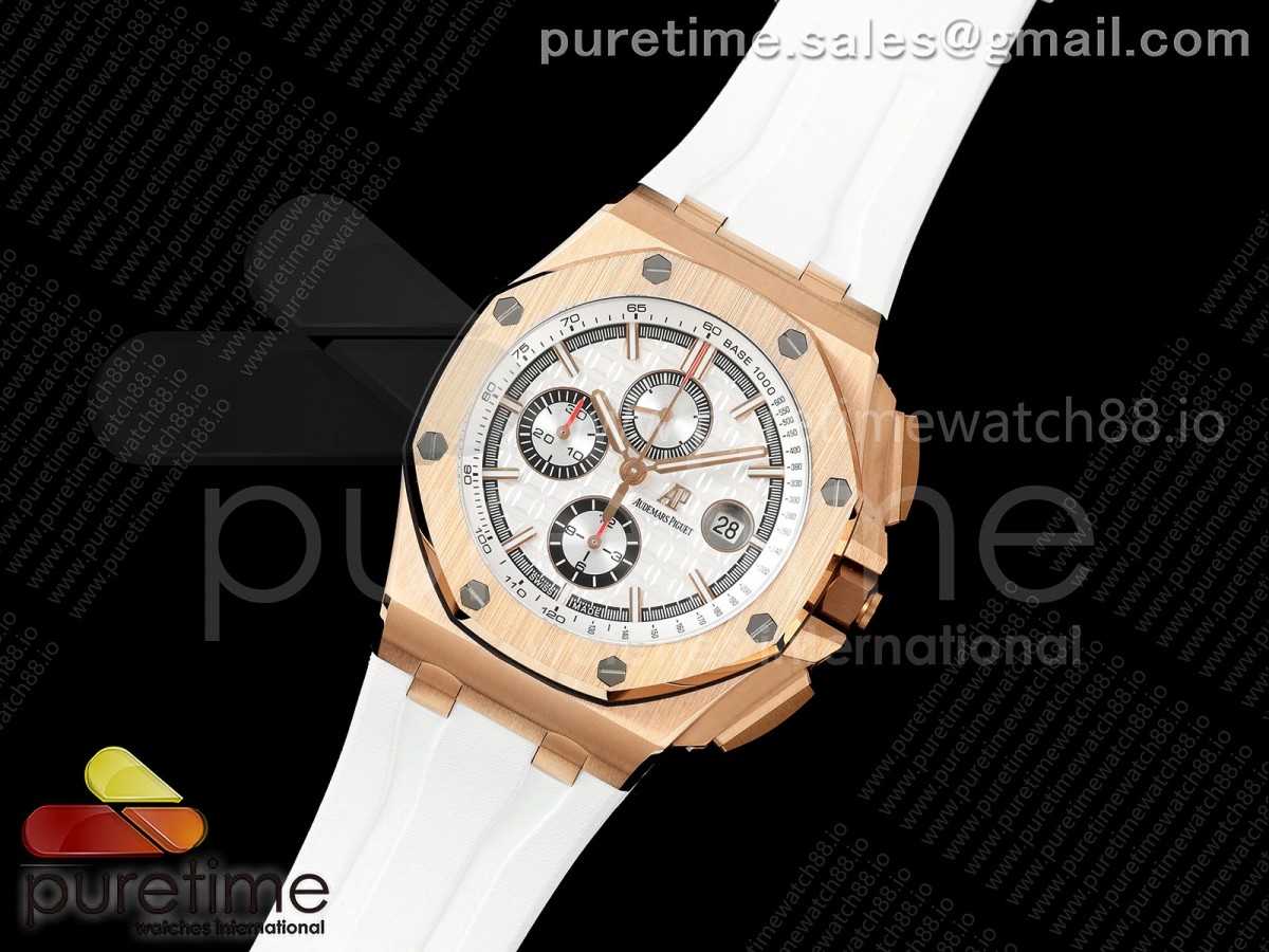 Royal Oak Offshore 44mm RG JF 1:1 Best Edition White Dial on Rubber Strap A3126