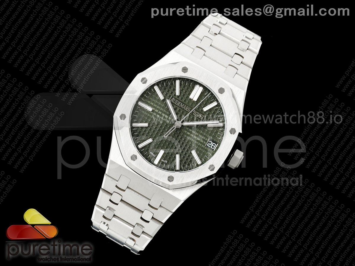 Royal Oak 15510 SS OCTA 1:1 Best Edition Green Dial on SS Bracelet JH4302 Super Clone (Free Sprung)