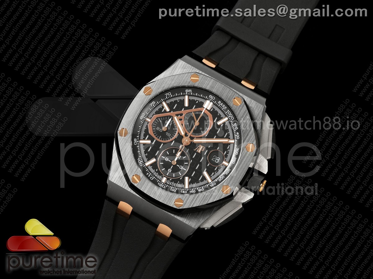 Royal Oak Offshore 44mm Black Ceramic JF 1:1 Best Edition Black/RG Dial on Rubber Strap A3126