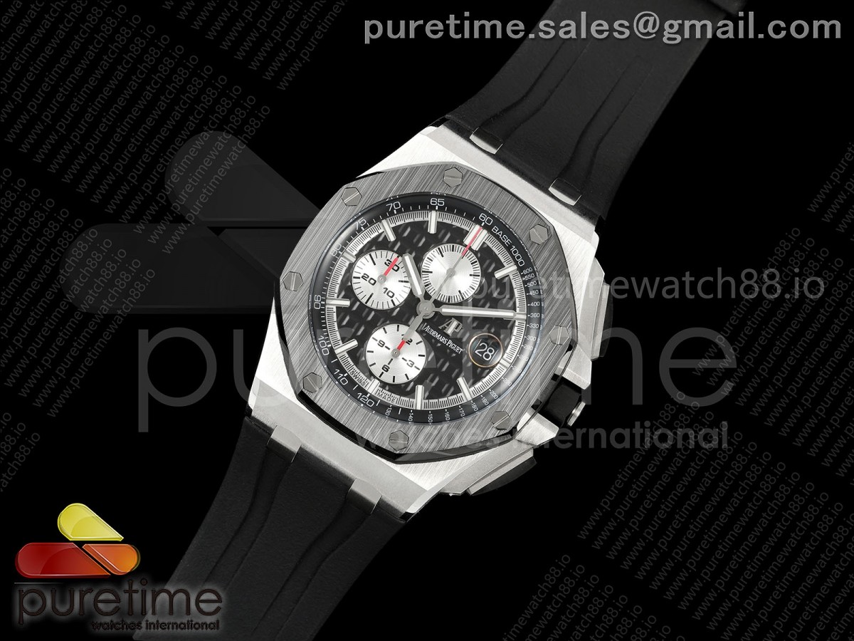 Royal Oak Offshore 44mm SS TKF Best Edition Black/Silver Dial Ceramic Bezel on Black Rubber Strap A3126