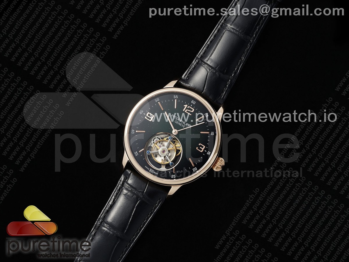 PP Tourbillon RG RMSF Edition Dark Green Dial on Black Leather Strap