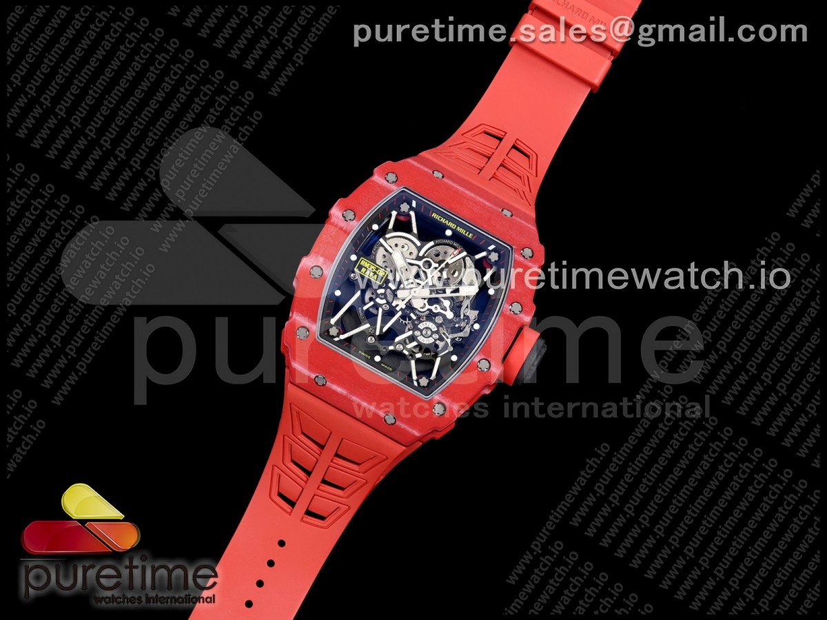 RM035-02 Red NTPT ZF 1:1 Best Edition Skeleton Dial on Red Rubber Strap RMAL1 Super Clone V7