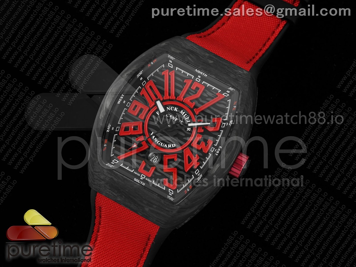 Vanguard V45 Carbon ABF Best Edition Black Dial Red Markers on Red Gummy Strap A2824