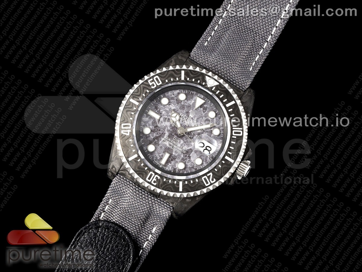 Sea Dweller 43mm Black Carbon DIWF Best Edition Gray Dial on Gray Nylon Strap A2824 V2