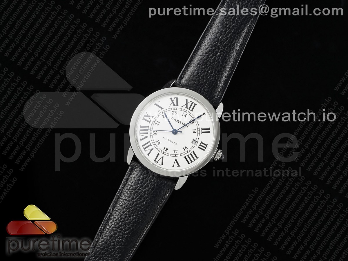 Ronde Solo 42mm SS AF 1:1 Best Edition White Dial on Black Leather Strap MIYOTA 9015