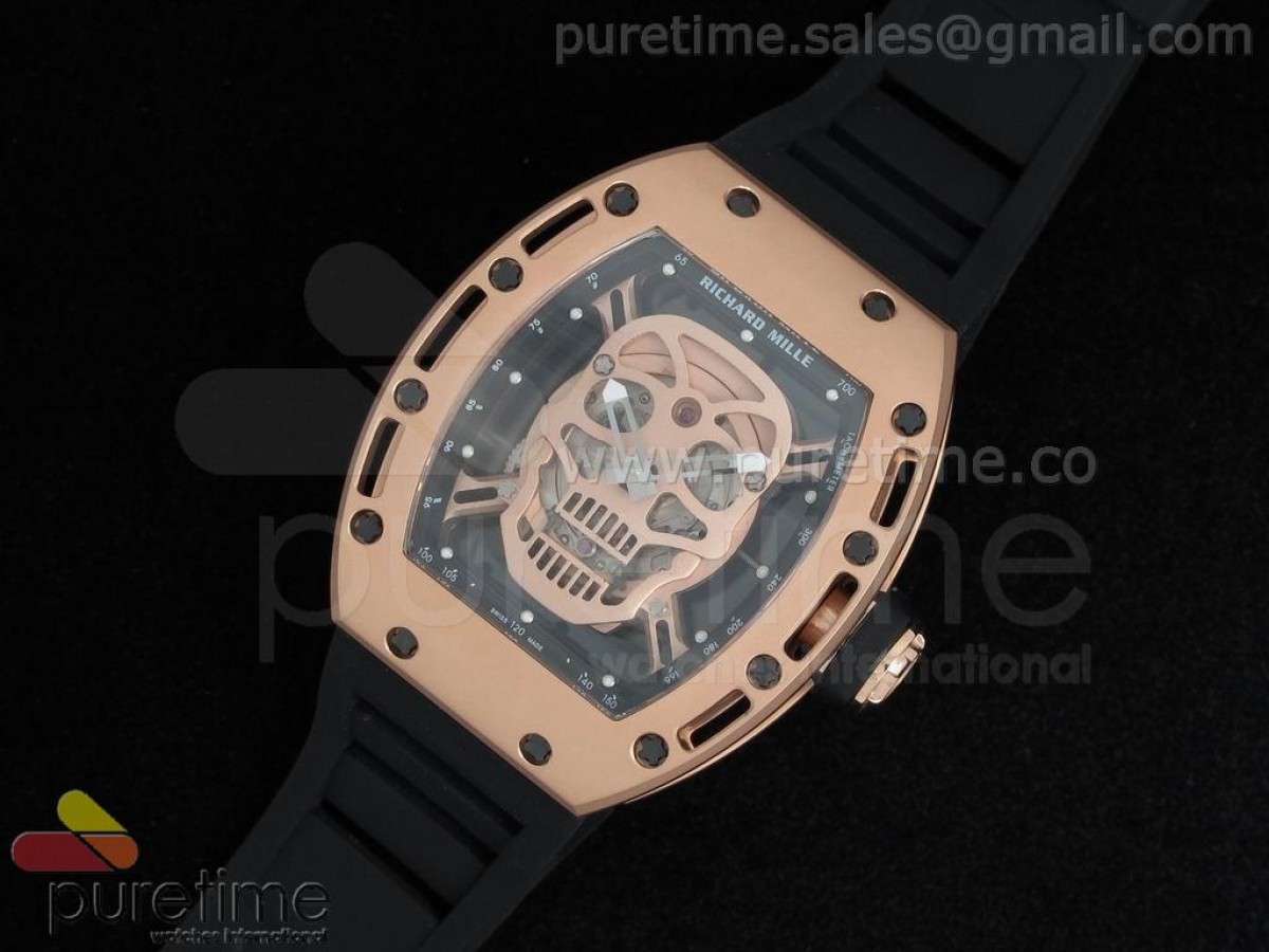 RM 052 Skull Watch RG Rose Gold Dial on Black Rubber Strap 6T51