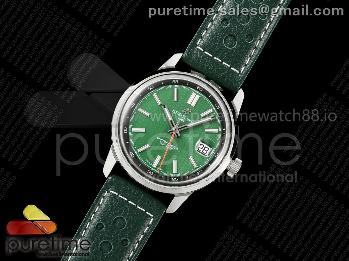 Top Time B31 BLF 1:1 Best Edition Green Dial Orange Hand on Green Leather Strap AB31