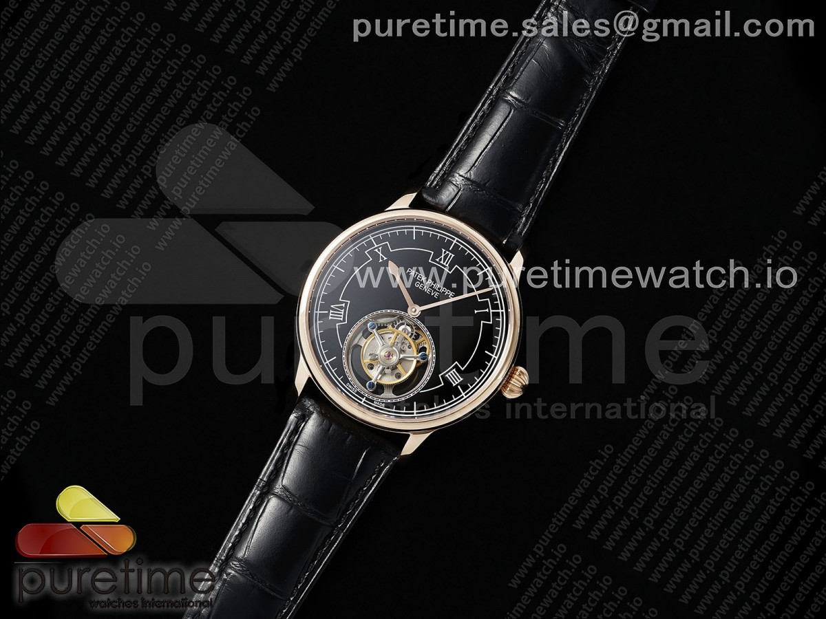 PP Tourbillon RG RMSF Edition Black Dial on Black Leather Strap