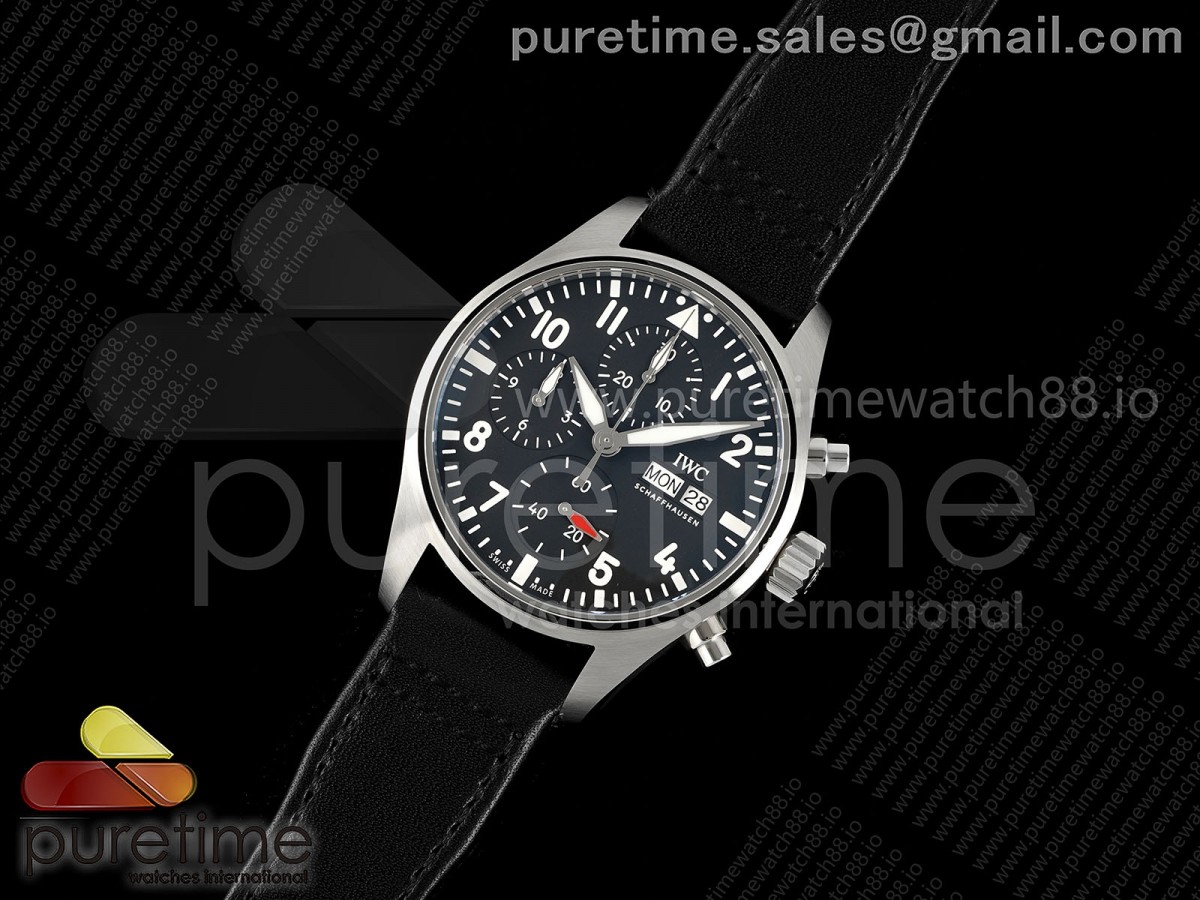 Pilot Chrono IW388111 APSF 1:1 Best Edition Black Dial on Black Leather Strap SA69385 Super Clone