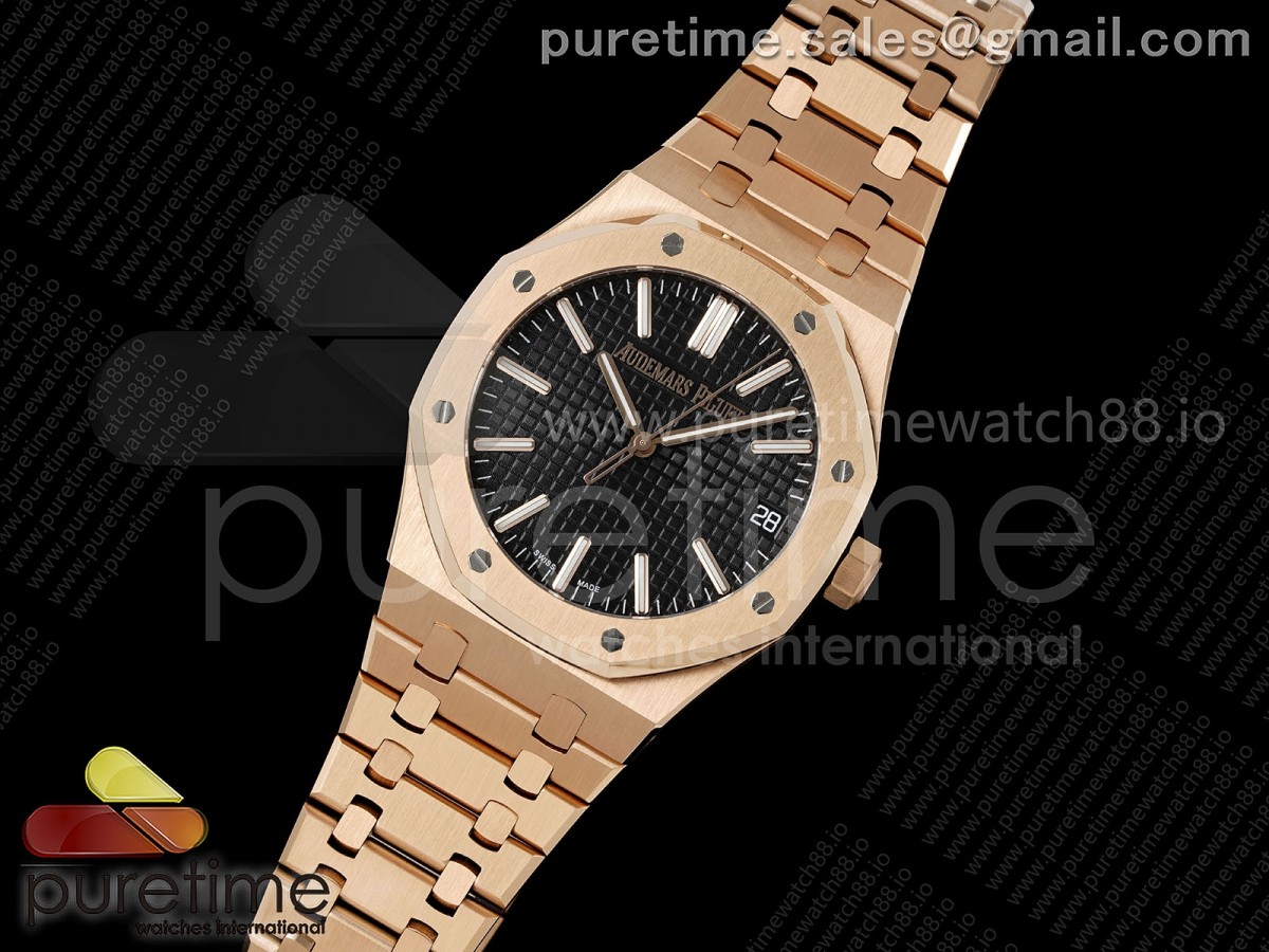 Royal Oak 41mm 15510 RG JF 1:1 Best Edition Black Dial on RG Bracelet SA4302 Super Clone