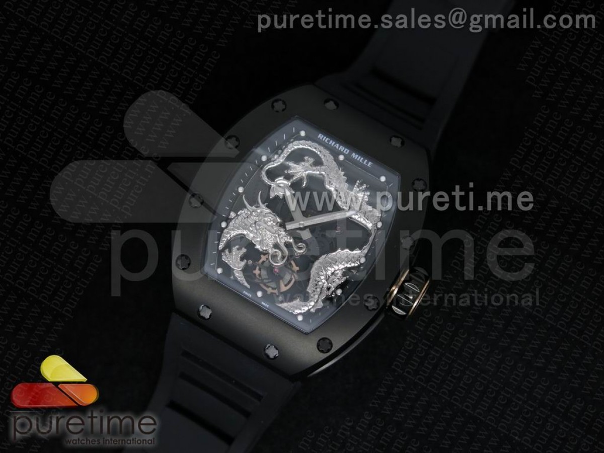 RM057 Dragon-Jackie Chan PVD Silver Dragon Dial on Black Rubber Strap A2824