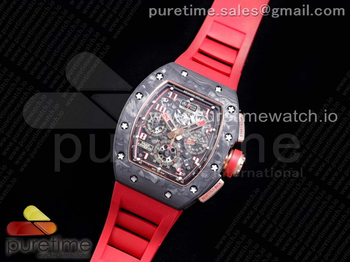RM011 NTPT Chrono RG Case KVF 1:1 Best Edition Crystal Dial Red on Red Rubber Strap A7750 V2