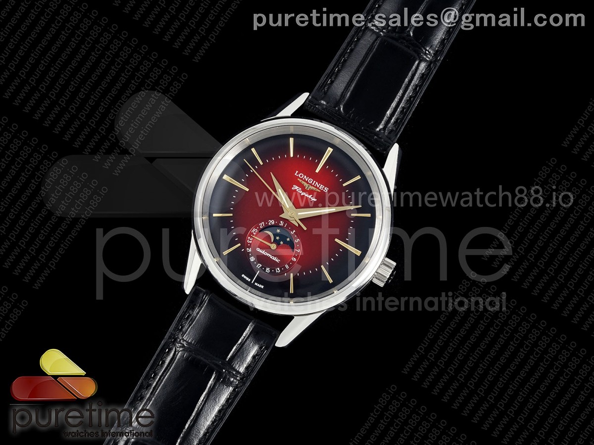 Flagship Heritage Moonphase SS APSF 1:1 Best Edition Red Dial on Black Leather Strap A2892
