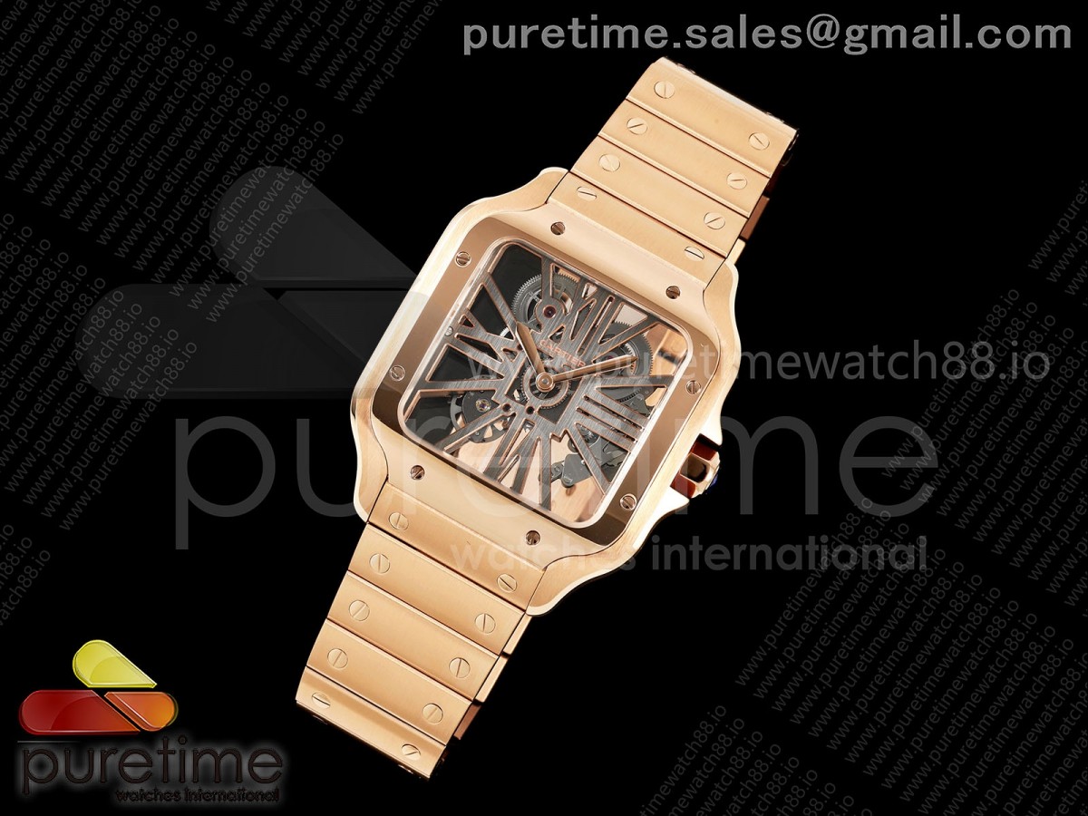 Santos Skeleton RG RICH 1:1 Best Edition Skeleton Dial on RG Bracelet 9611MC Super Clone V2
