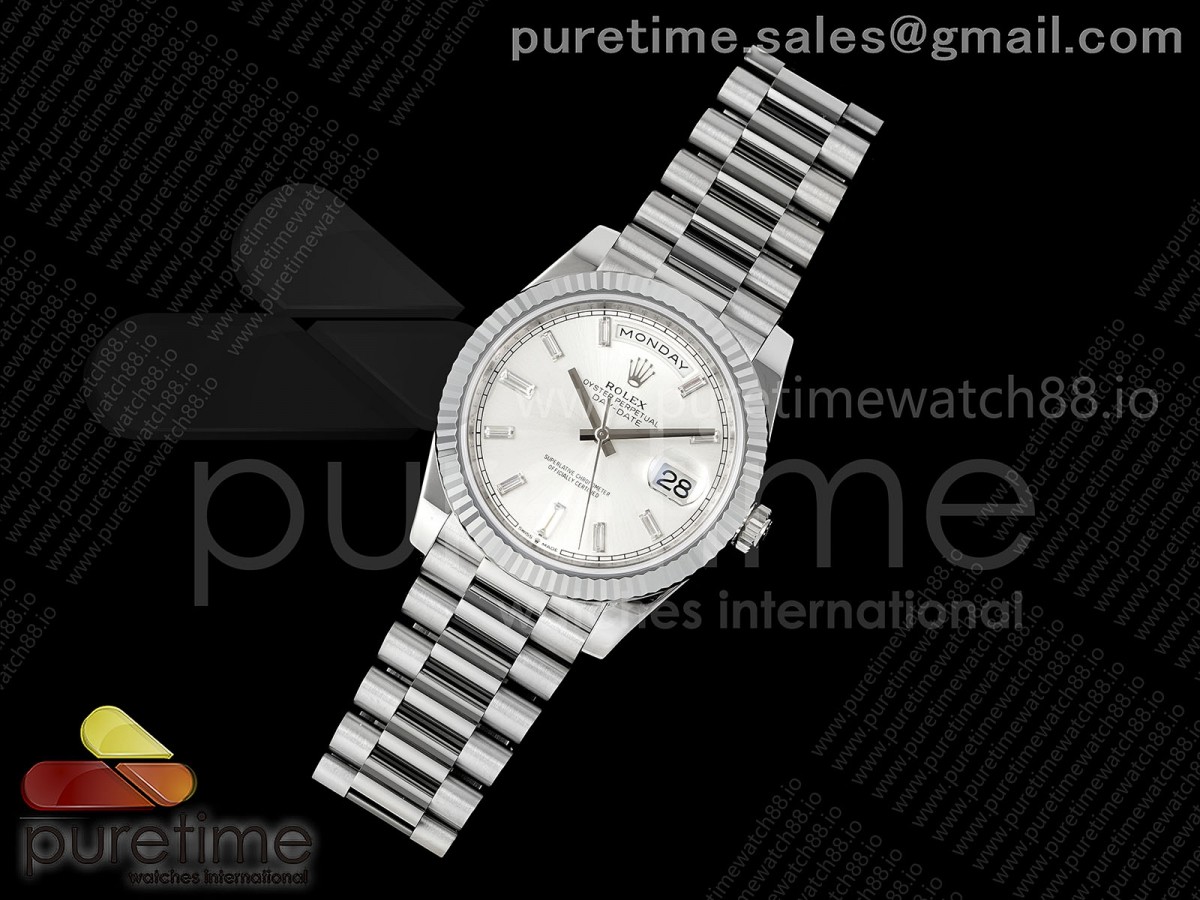 Day Date 40 SS RGF 1:1 Best Edition Silver Crystal Dial on President Bracelet VR3255