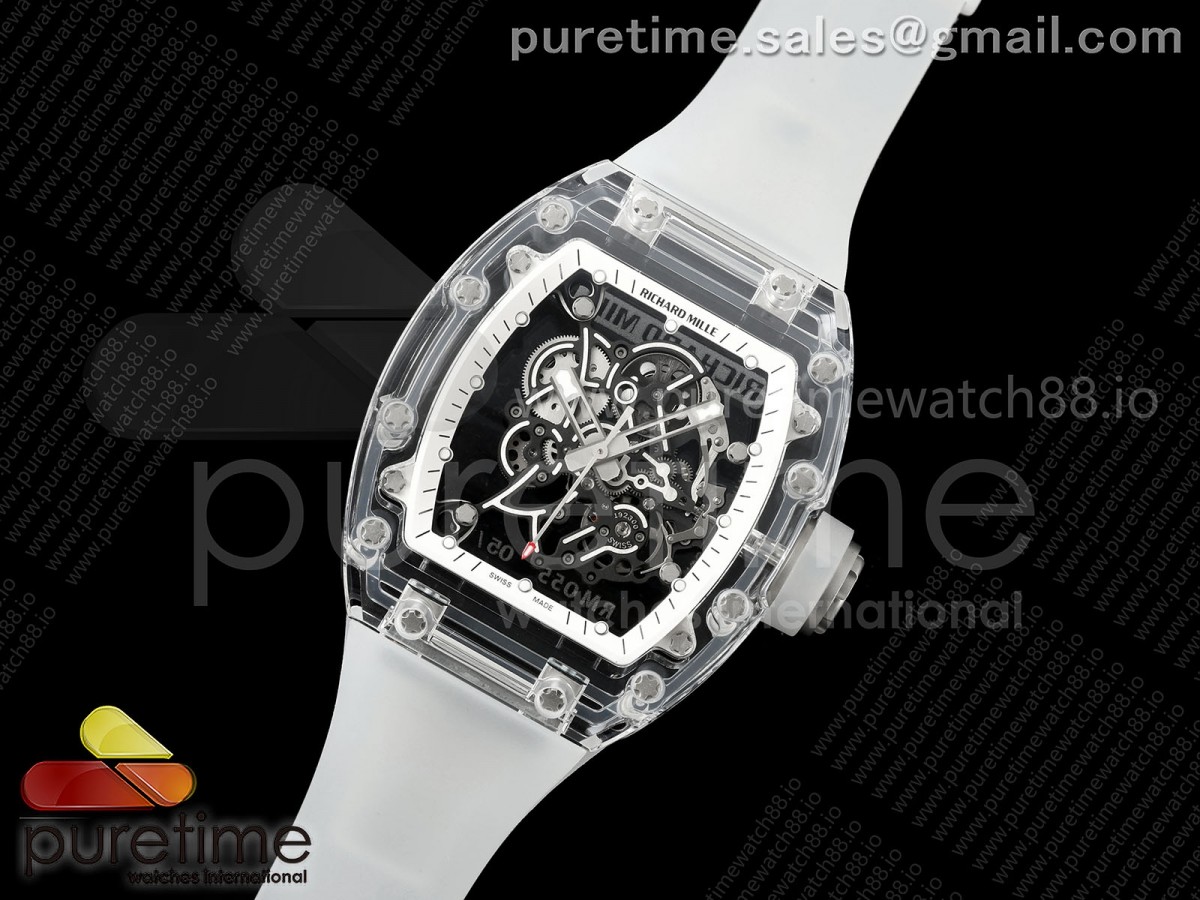 RM055 Transparent A9F 1:1 Best Edition White/Black Inner Bezel on Transparent Rubber Strap RMUL2 Free Sprung