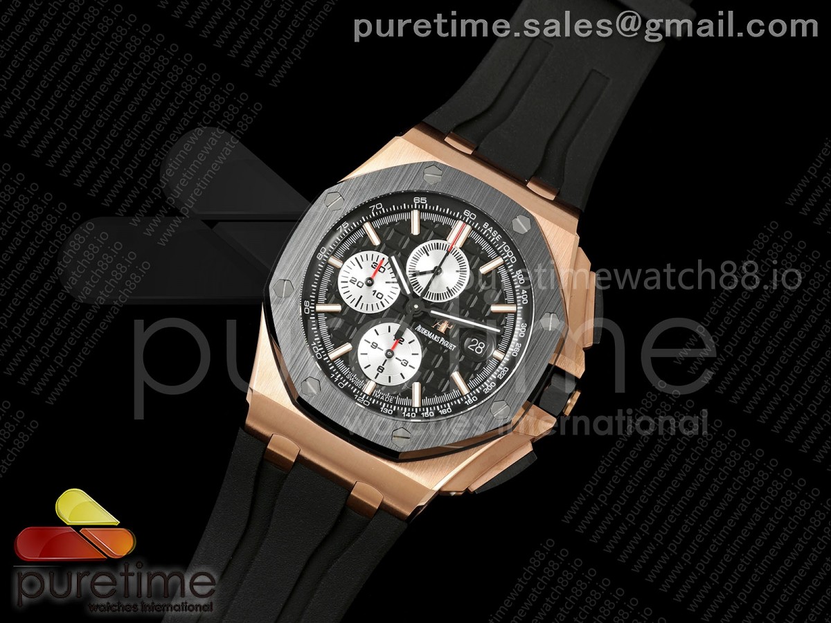 Royal Oak Offshore 44mm RG Ceramic Bezel JF 1:1 Best Edition Black/Silver Dial on Rubber Strap A3126