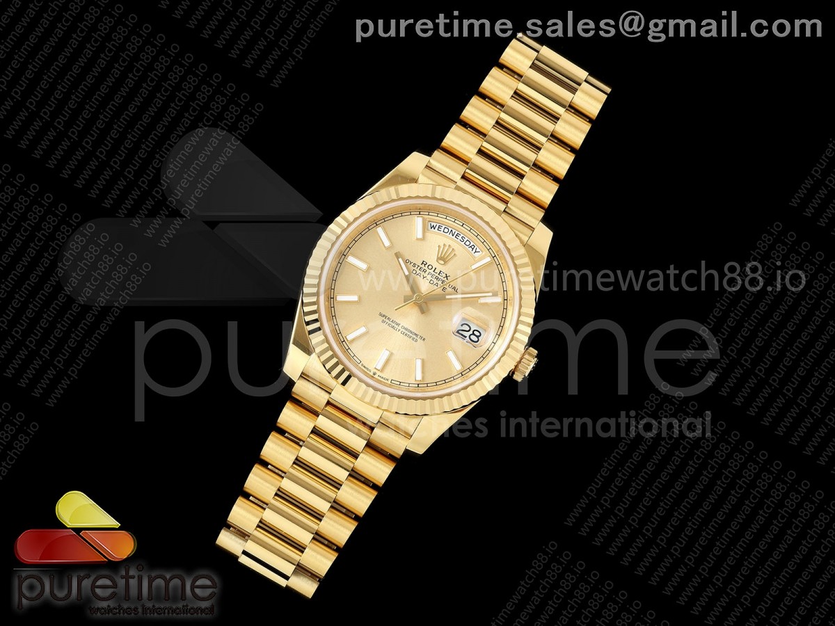 Day Date 40 YG RGF 1:1 Best Edition YG Stick Dial on President Bracelet VR3255