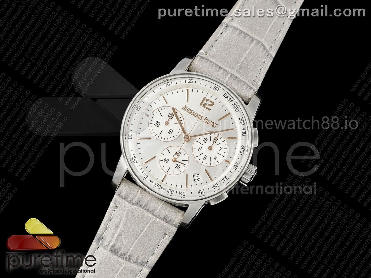 Code 11.59 Chrono 26393 SS APSF 1:1 Best Edition Silver Dial on Gray Leather Strap SA4401 Super Clone