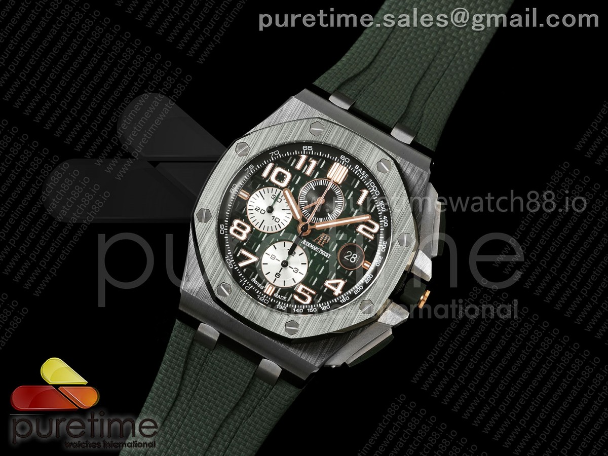 Royal Oak Offshore 44mm Ceramic Green Bezel JF 1:1 Best Edition Green Dial on Rubber Strap A3126