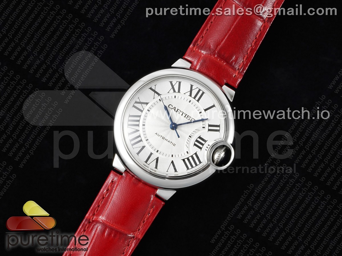 Ballon Bleu 36mm SS 3KF 1:1 Best Edition White Dial on Red Leather Strap A076